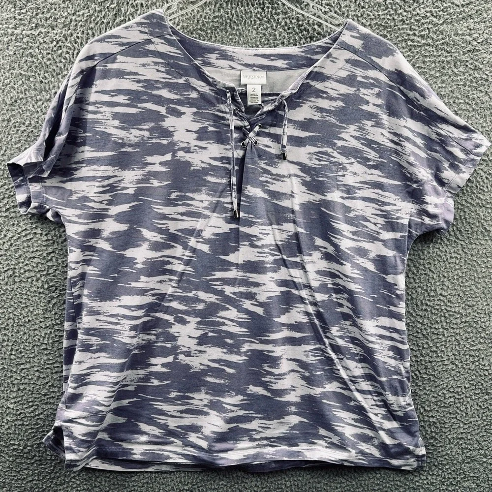 Chicos‎ Womens Top L Abstract Ikat Artsy Lace Up Neck Indie Casual Everyday